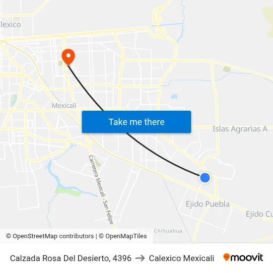 Calzada Rosa Del Desierto, 4396 to Calexico Mexicali map