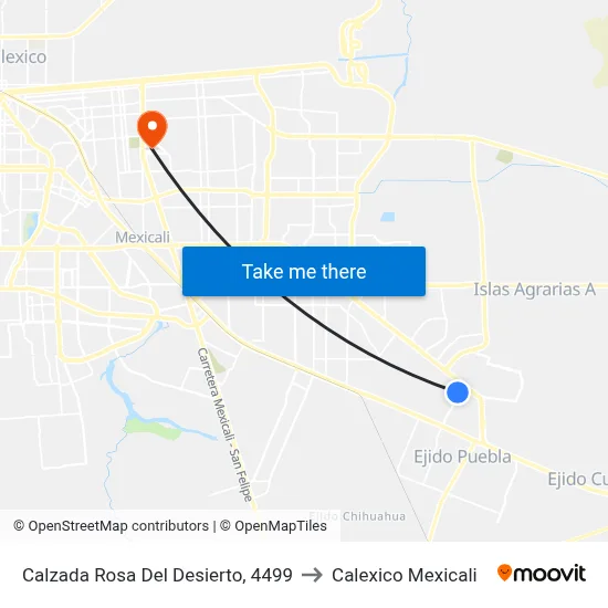 Calzada Rosa Del Desierto, 4499 to Calexico Mexicali map