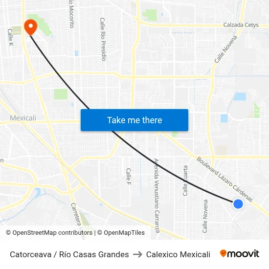 Catorceava / Río Casas Grandes to Calexico Mexicali map