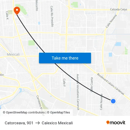 Catorceava, 901 to Calexico Mexicali map