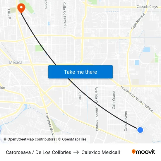 Catorceava / De Los Colibríes to Calexico Mexicali map