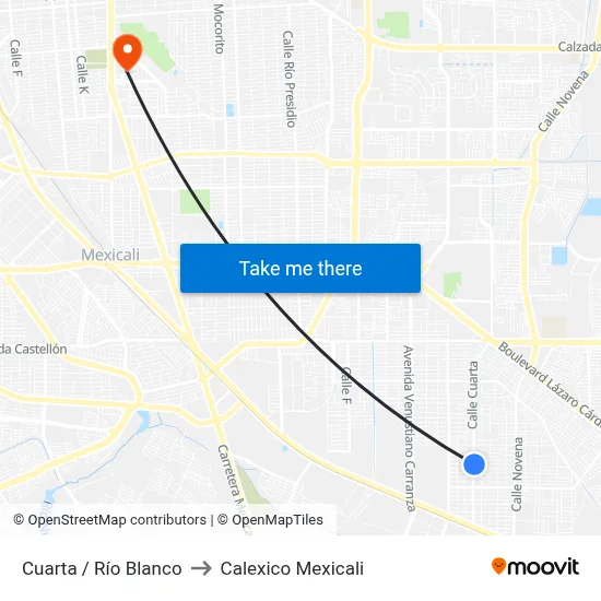 Cuarta / Río Blanco to Calexico Mexicali map