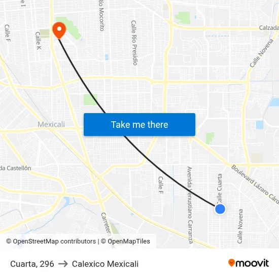 Cuarta, 296 to Calexico Mexicali map