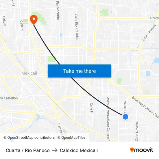Cuarta / Río Pánuco to Calexico Mexicali map