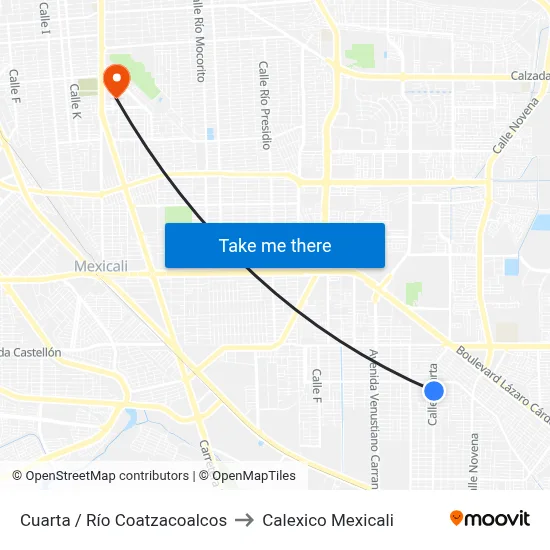 Cuarta / Río Coatzacoalcos to Calexico Mexicali map