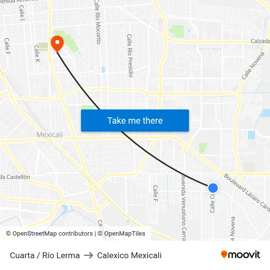 Cuarta / Río Lerma to Calexico Mexicali map