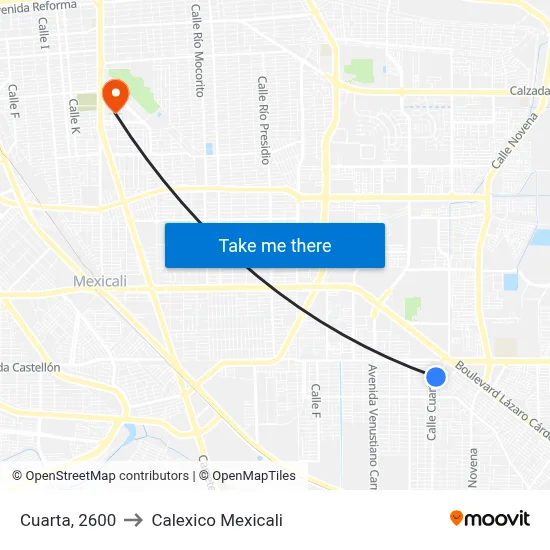 Cuarta, 2600 to Calexico Mexicali map