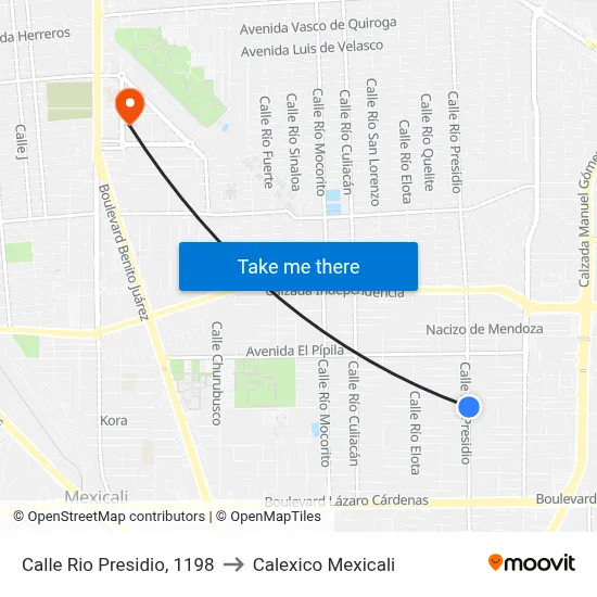 Calle Rio Presidio, 1198 to Calexico Mexicali map