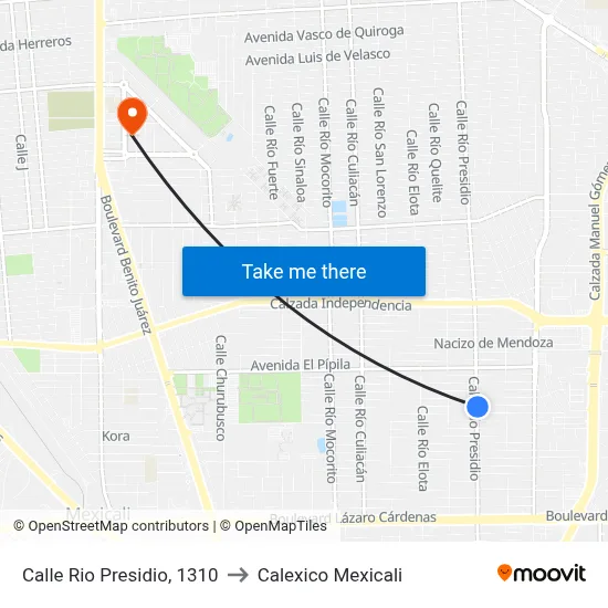 Calle Rio Presidio, 1310 to Calexico Mexicali map