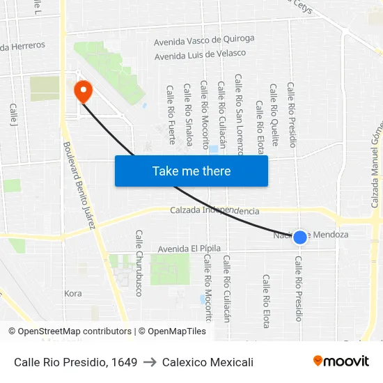 Calle Rio Presidio, 1649 to Calexico Mexicali map