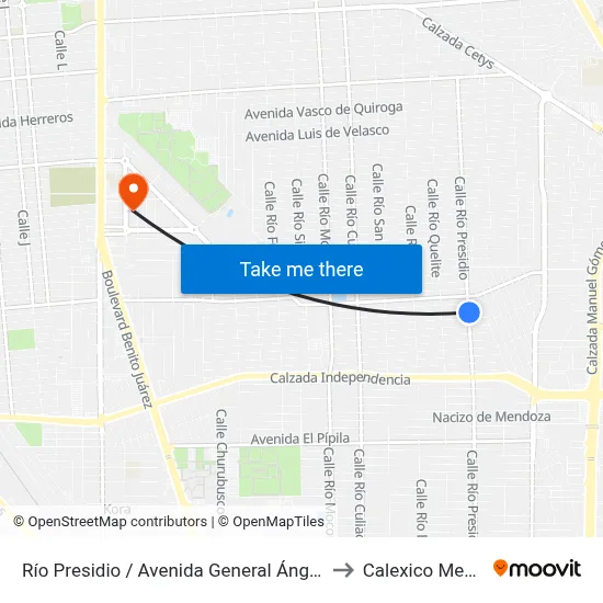 Río Presidio / Avenida General Ángel Flores to Calexico Mexicali map