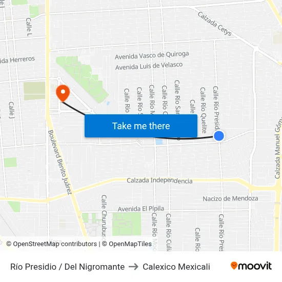 Río Presidio / Del Nigromante to Calexico Mexicali map