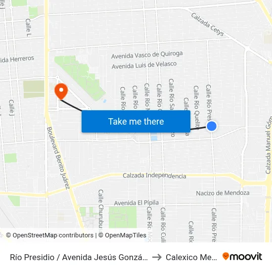 Río Presidio / Avenida Jesús González Ortega to Calexico Mexicali map