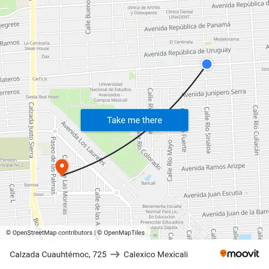 Calzada Cuauhtémoc, 725 to Calexico Mexicali map