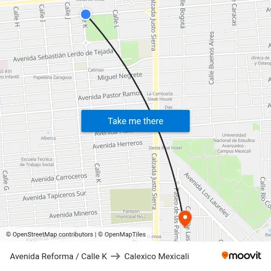 Avenida Reforma / Calle K to Calexico Mexicali map