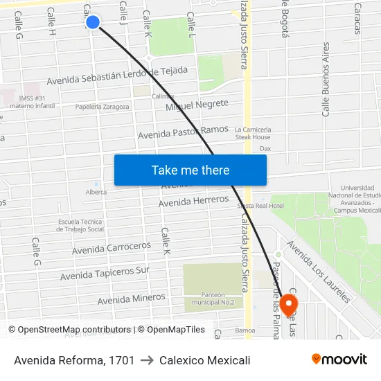 Avenida Reforma, 1701 to Calexico Mexicali map
