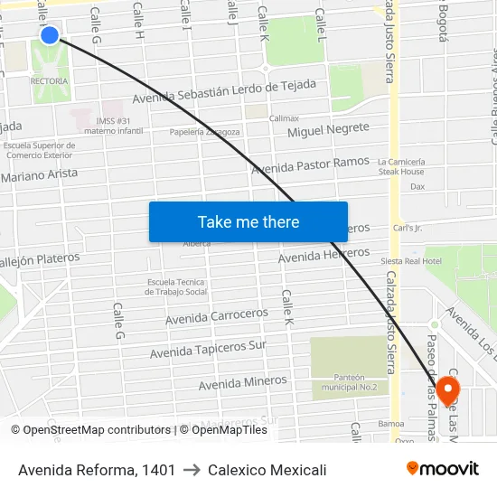 Avenida Reforma, 1401 to Calexico Mexicali map