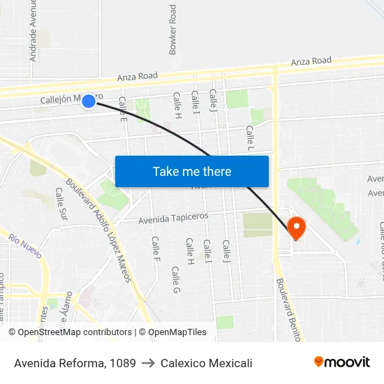 Avenida Reforma, 1089 to Calexico Mexicali map