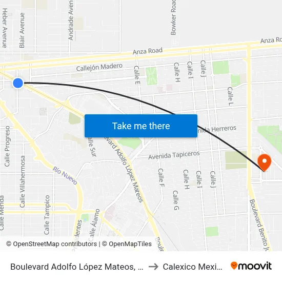 Boulevard Adolfo López Mateos, 440 to Calexico Mexicali map