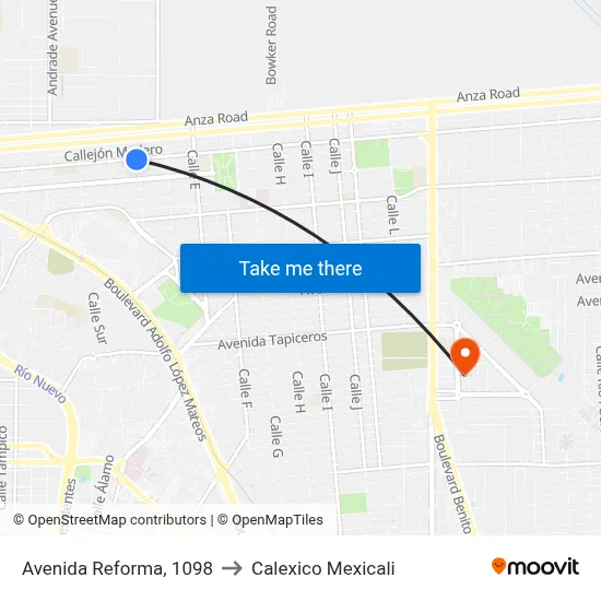Avenida Reforma, 1098 to Calexico Mexicali map
