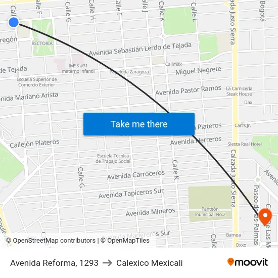 Avenida Reforma, 1293 to Calexico Mexicali map