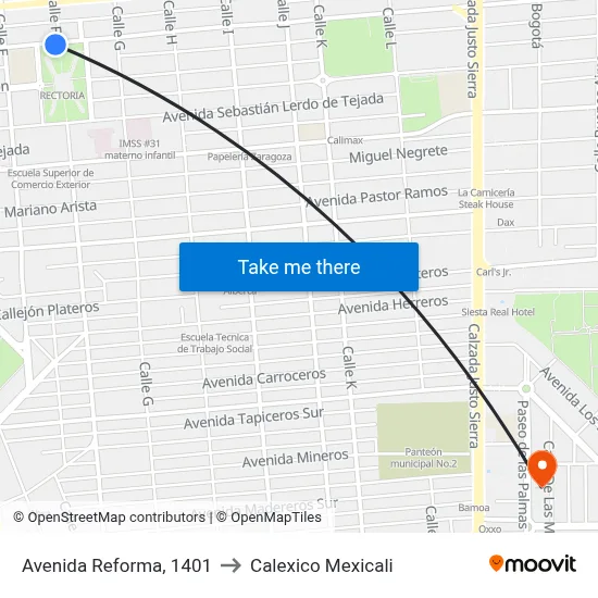 Avenida Reforma, 1401 to Calexico Mexicali map