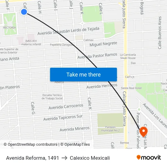 Avenida Reforma, 1491 to Calexico Mexicali map