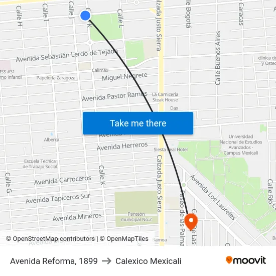 Avenida Reforma, 1899 to Calexico Mexicali map