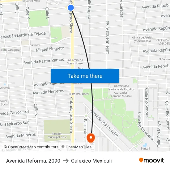 Avenida Reforma, 2090 to Calexico Mexicali map