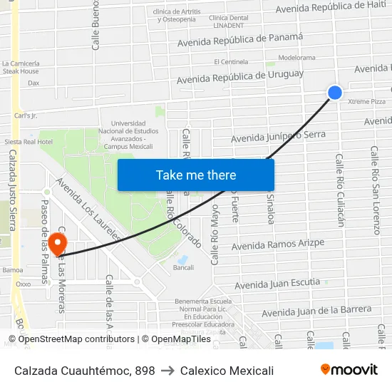 Calzada Cuauhtémoc, 898 to Calexico Mexicali map
