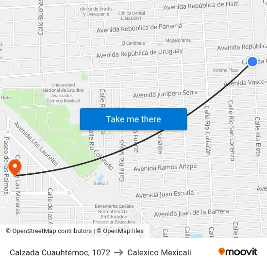 Calzada Cuauhtémoc, 1072 to Calexico Mexicali map