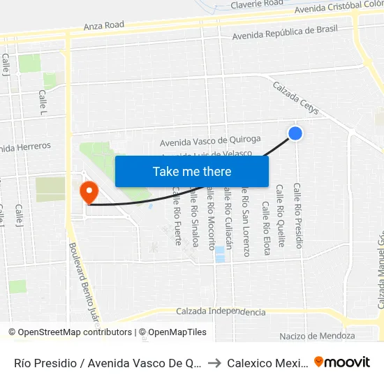 Río Presidio / Avenida Vasco De Quiroga to Calexico Mexicali map
