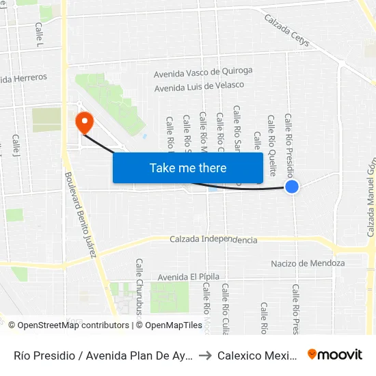 Río Presidio / Avenida Plan De Ayutla to Calexico Mexicali map