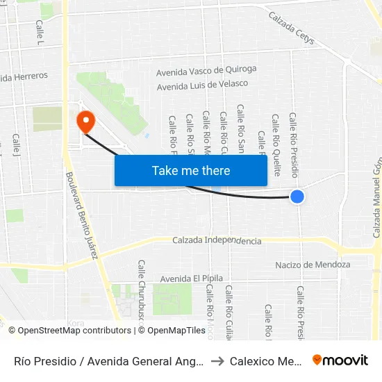 Río Presidio / Avenida General Angel Flores to Calexico Mexicali map