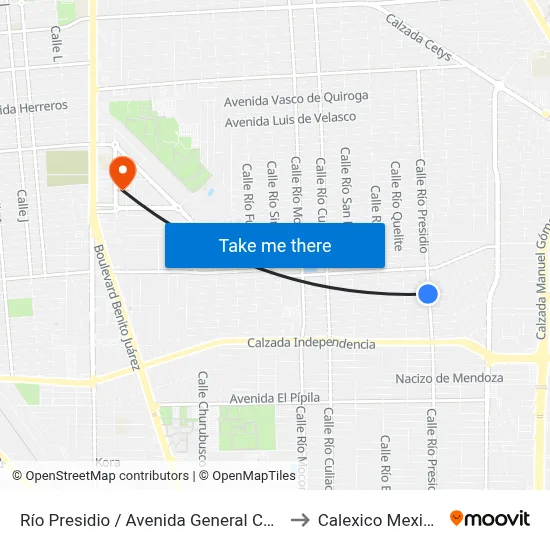 Río Presidio / Avenida General Calles to Calexico Mexicali map