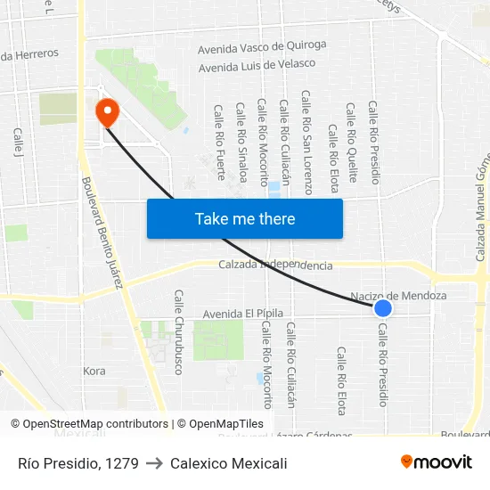 Río Presidio, 1279 to Calexico Mexicali map