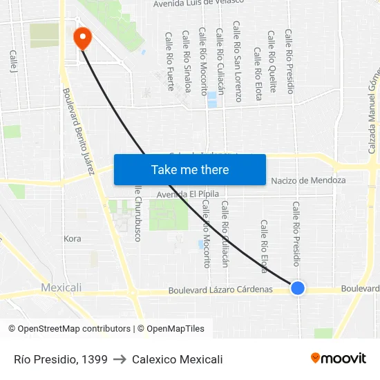 Río Presidio, 1399 to Calexico Mexicali map