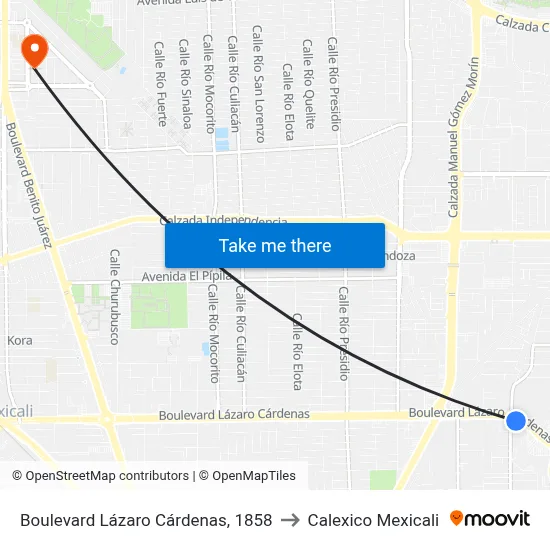 Boulevard Lázaro Cárdenas, 1858 to Calexico Mexicali map