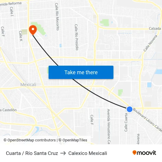 Cuarta / Río Santa Cruz to Calexico Mexicali map