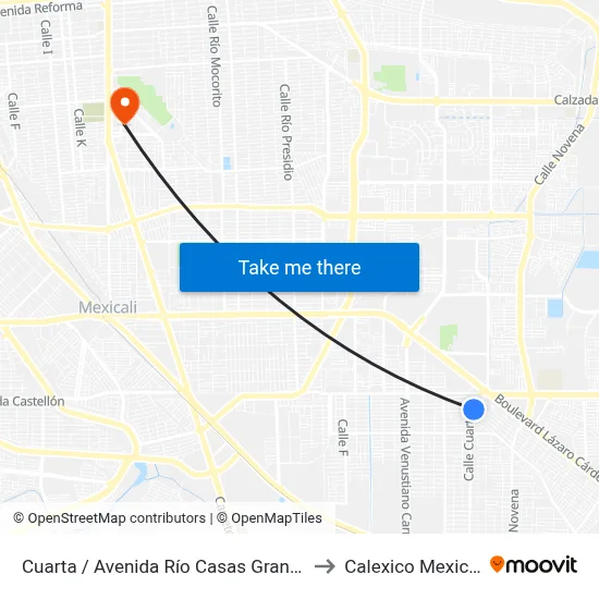 Cuarta / Avenida Río Casas Grandes to Calexico Mexicali map