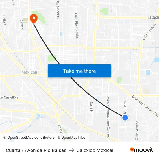 Cuarta / Avenida Río Balsas to Calexico Mexicali map