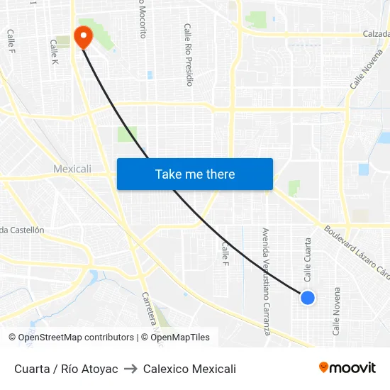 Cuarta / Río Atoyac to Calexico Mexicali map