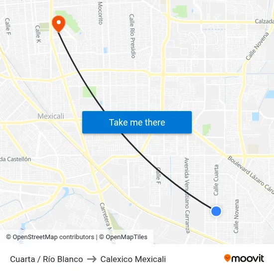 Cuarta / Río Blanco to Calexico Mexicali map