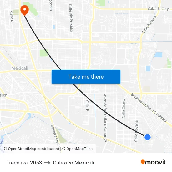 Treceava, 2053 to Calexico Mexicali map