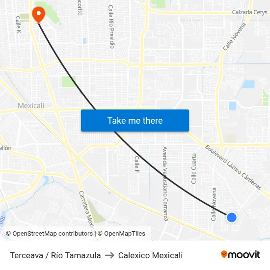 Terceava / Río Tamazula to Calexico Mexicali map