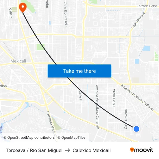 Terceava / Río San Miguel to Calexico Mexicali map