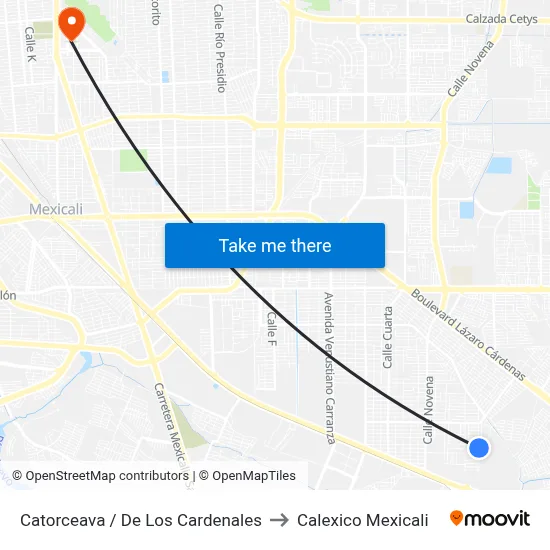 Catorceava / De Los Cardenales to Calexico Mexicali map