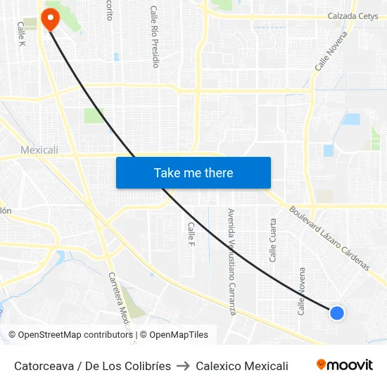 Catorceava / De Los Colibríes to Calexico Mexicali map