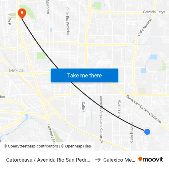 Catorceava / Avenida Río San Pedro Mezquital to Calexico Mexicali map