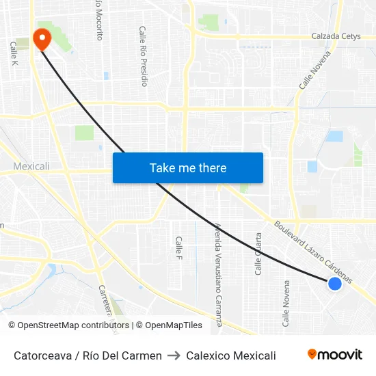 Catorceava / Río Del Carmen to Calexico Mexicali map